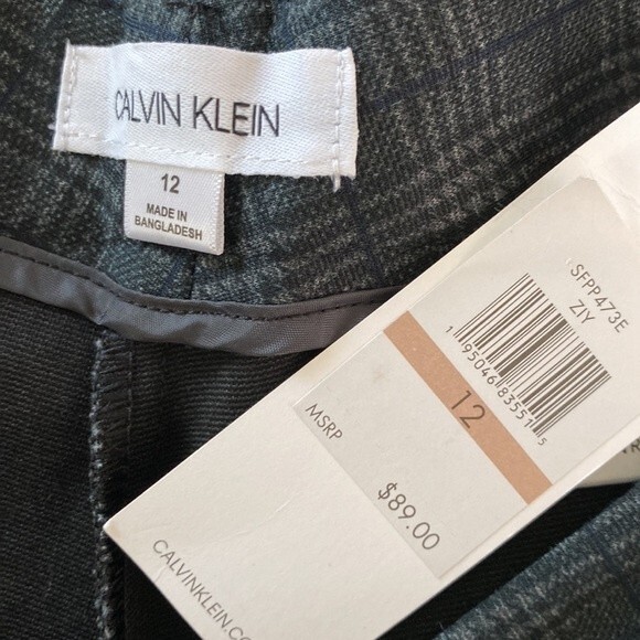 Calvin Klein Plaid Slim Fit Straight Leg Dress Pant Trouser High Waist Stretchy - Picture 6 of 13